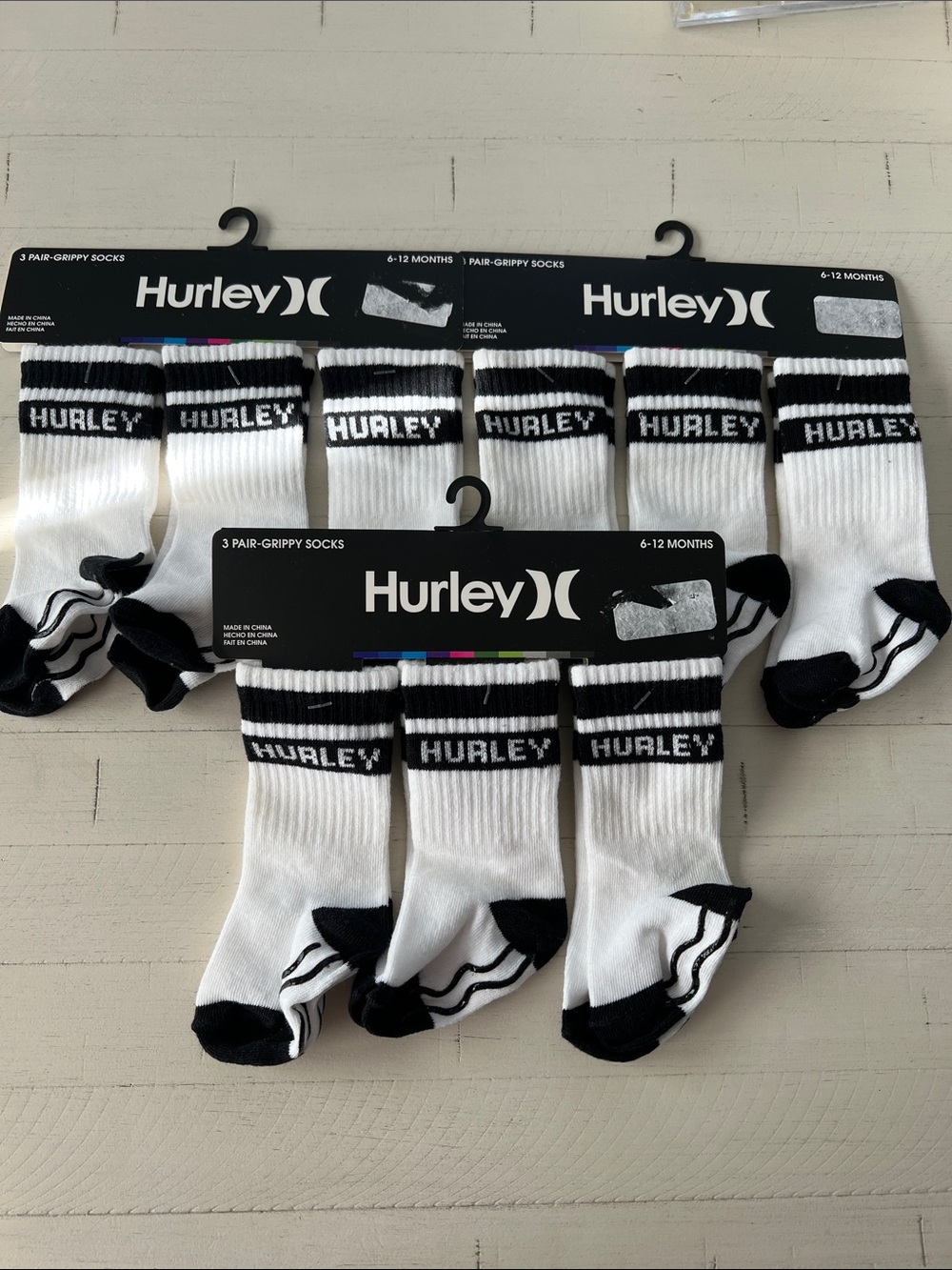 Hurley White & Black Logo Baby Crew Socks - Pack of 9 (6-12 Months)